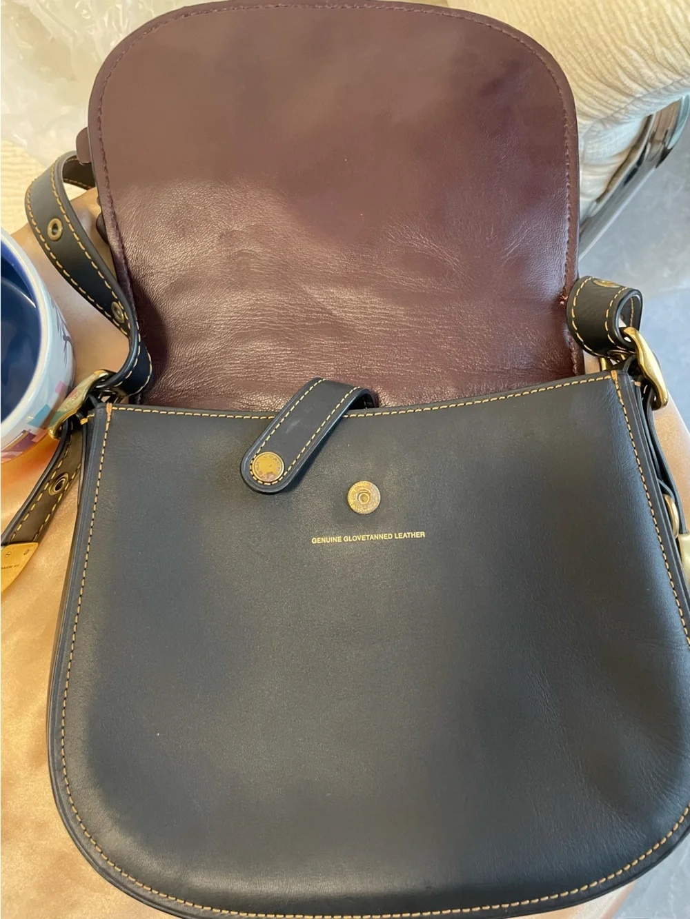 Coach 1941 Camellia Tea Rose Saddle Floral Appliqué Crossbody in Black & Plum
